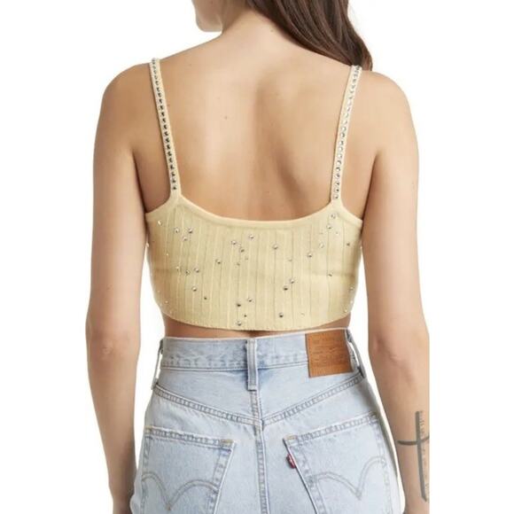 Loveshackfancy Celmira Cashmere Wool Rhinestone Rib Knit Crop Top XL - Picture 3 of 9